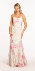 Pink Chiffon Sheath/column Floor-Length Bridesmaid Dress with Floral Sequin Overlay and Sweetheart Neckline