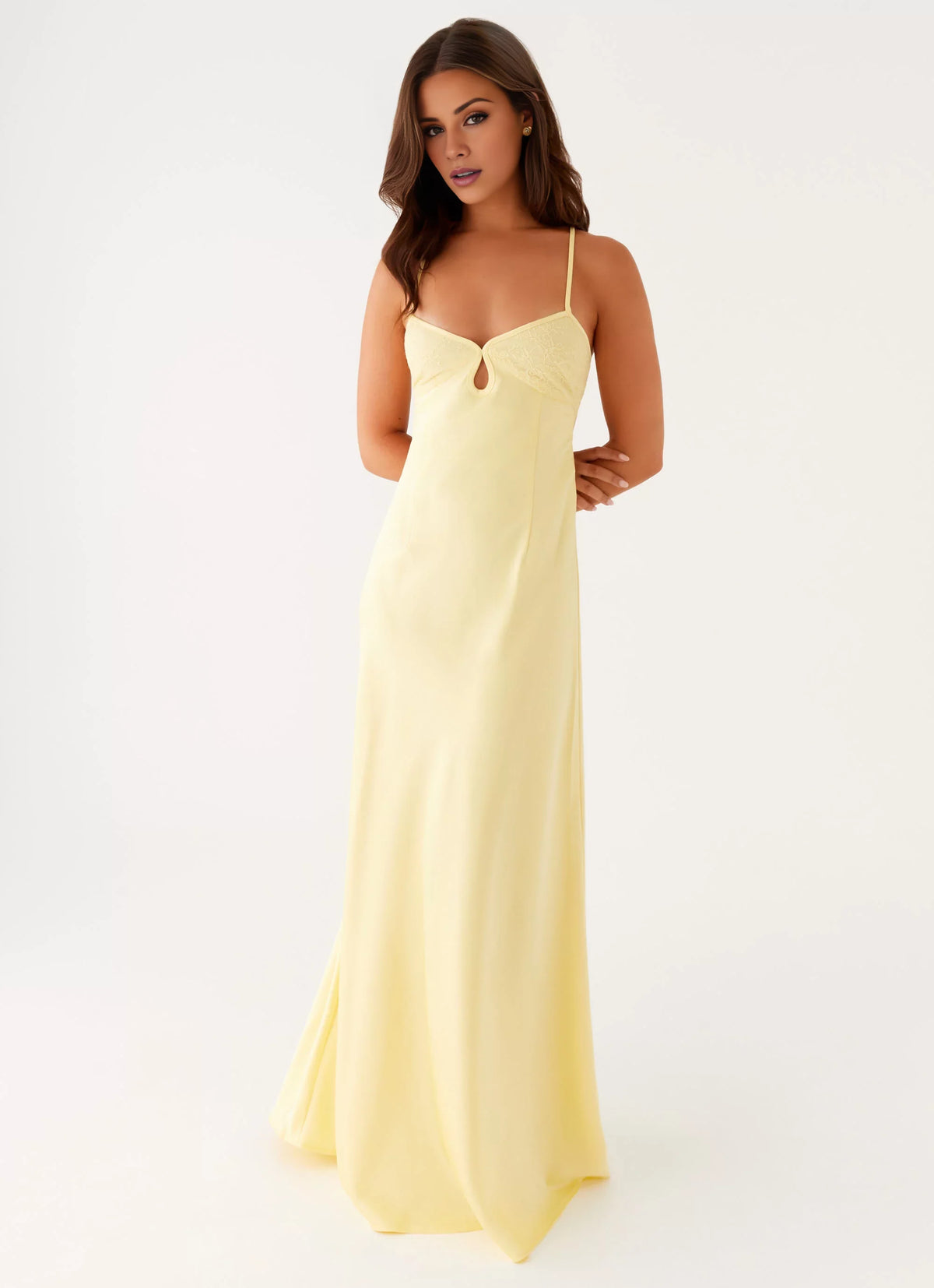 Butter Satin A-Line Floor-Length Bridesmaid Dress with Sweetheart Neckline and Keyhole Cutout