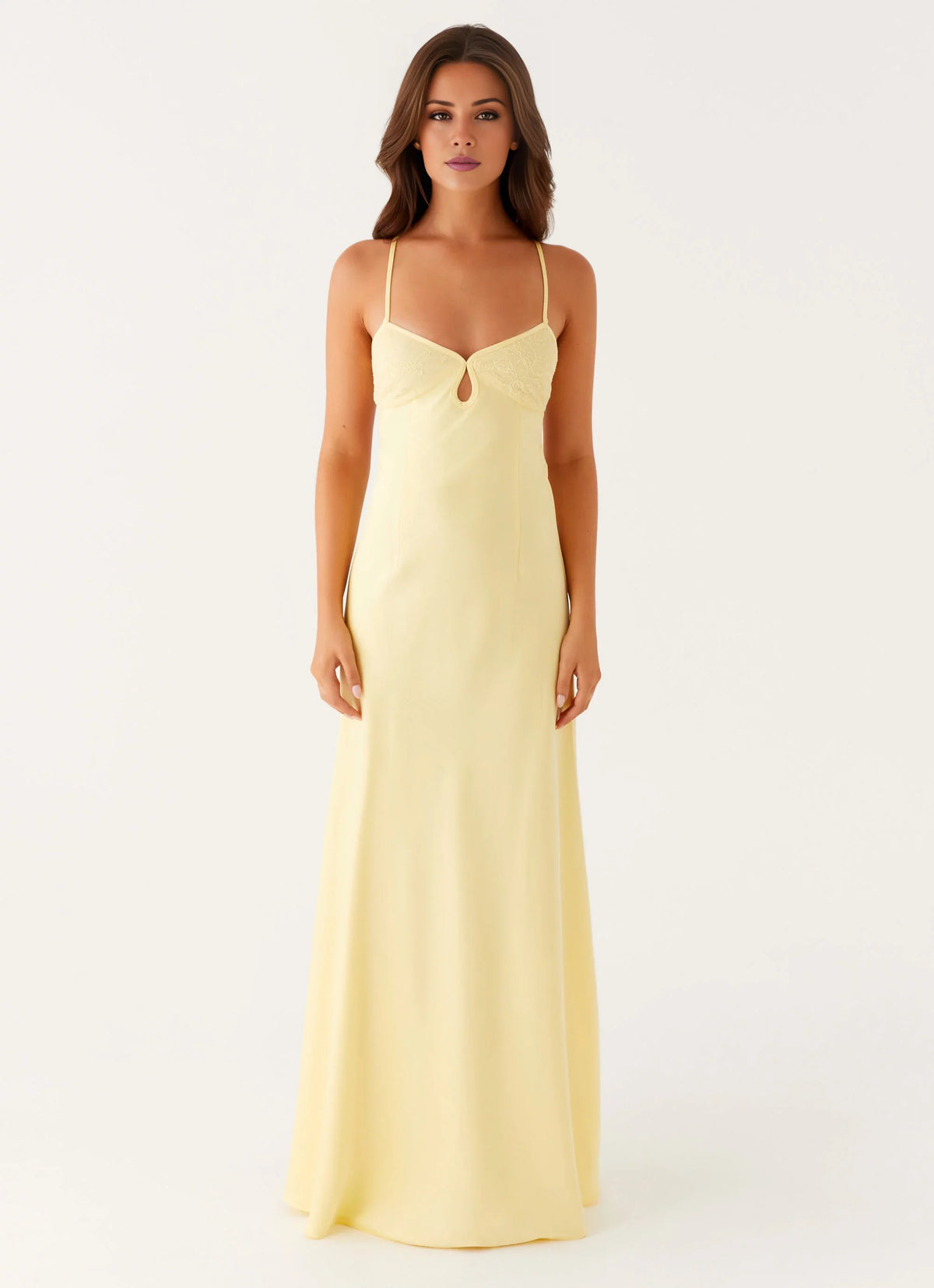 Butter Satin A-Line Floor-Length Bridesmaid Dress with Sweetheart Neckline and Keyhole Cutout
