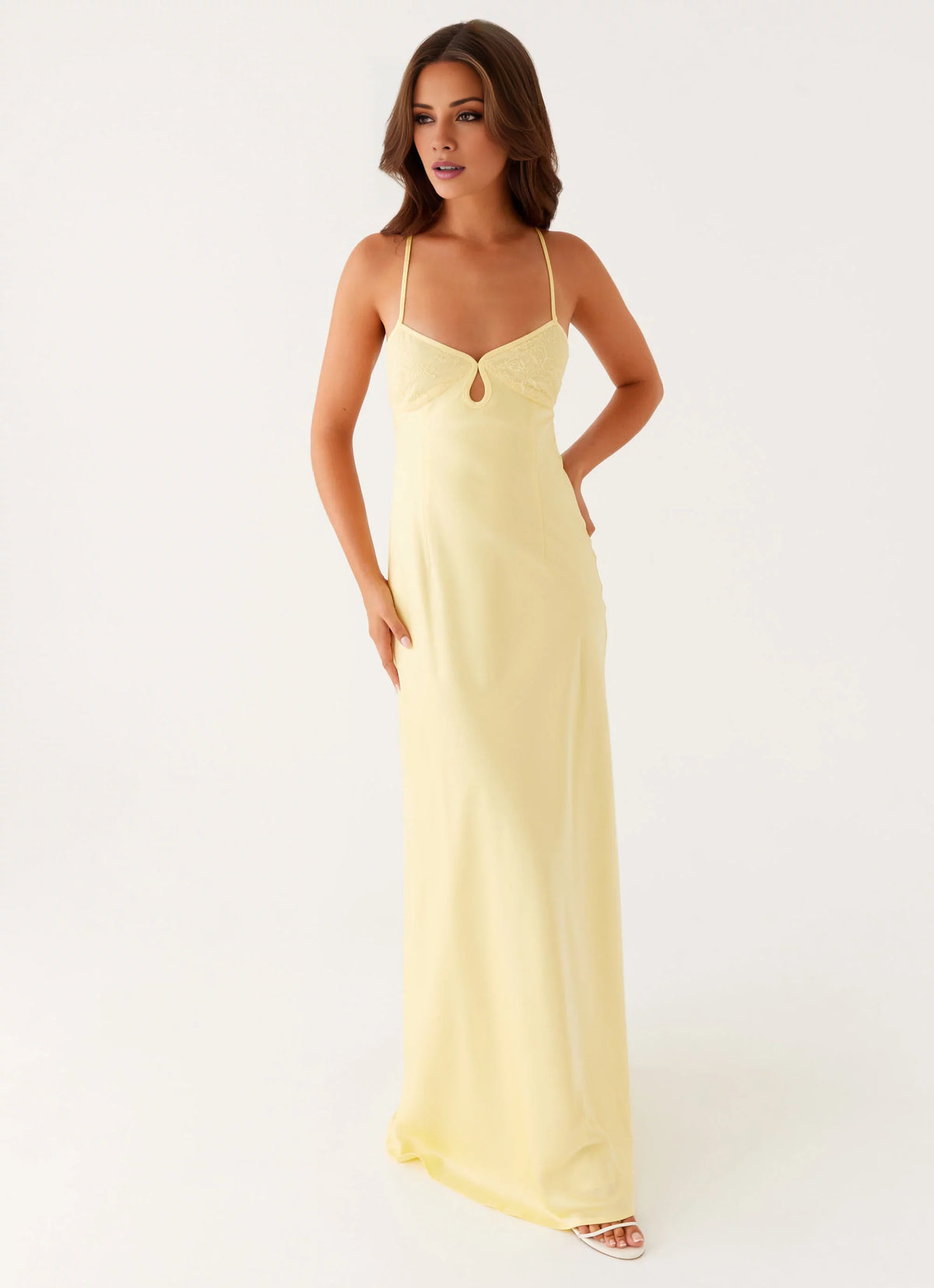 Butter Satin A-Line Floor-Length Bridesmaid Dress with Sweetheart Neckline and Keyhole Cutout