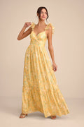 Yellow Chiffon A-Line V-Neck Bridesmaid Dress with Ruffled Straps