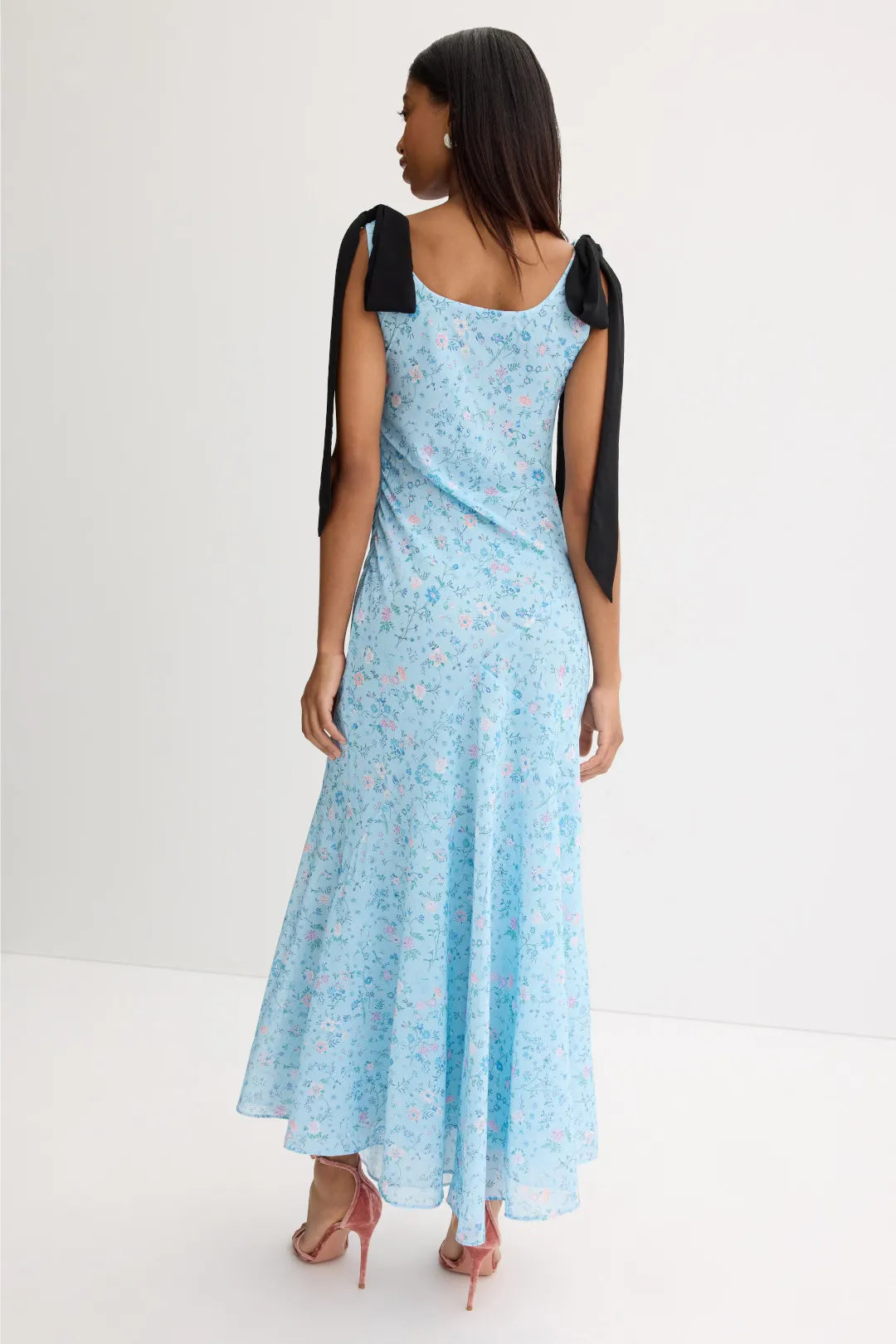 Romantic Light Blue Mermaid Scoop-Neck Sleeveless Bow-Strap Maxi Prom Dresses
