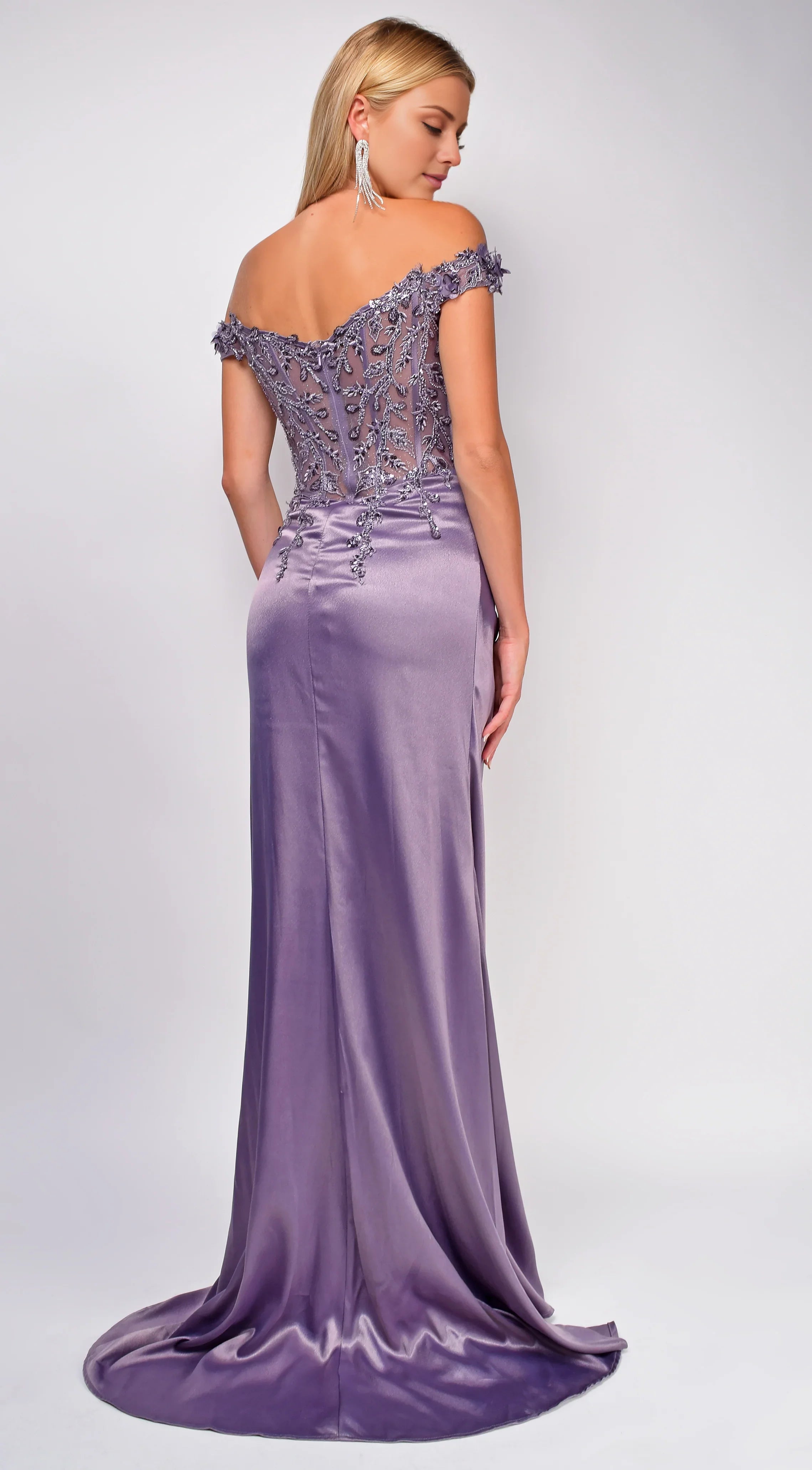 Dreamy Mermaid Off-Shoulder Neck Embroidered High-Slit Floor-Length Evening Dress