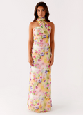 Yellow Chiffon Halter neckline Sheath/column Floor-Length Evening Dress