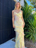 Butter Chiffon Ruffled V-Neck A-Line Floor-Length Bridesmaid Dress