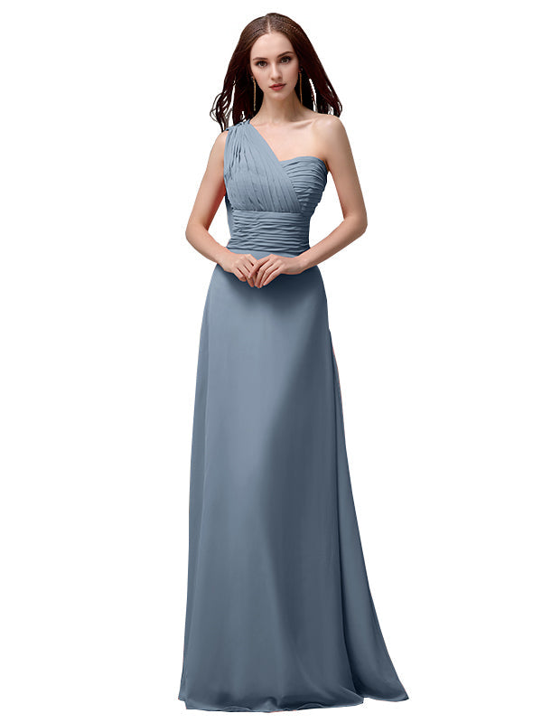 Vestidos de dama de honor únicos, sin mangas, con un solo hombro, sin tirantes, corte A y largo hasta el suelo