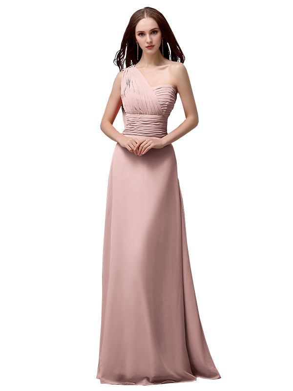 Vestidos de dama de honor únicos, sin mangas, con un solo hombro, sin tirantes, corte A y largo hasta el suelo