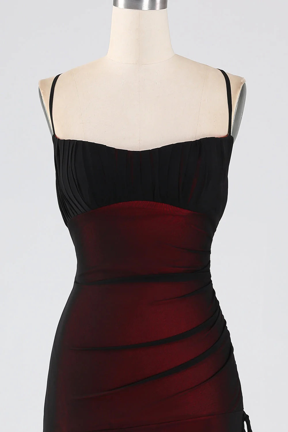Black Chiffon Sheath/column Floor-Length Evening Dress with Ruched bodice + Side drawstring detail & Sweetheart Neckline