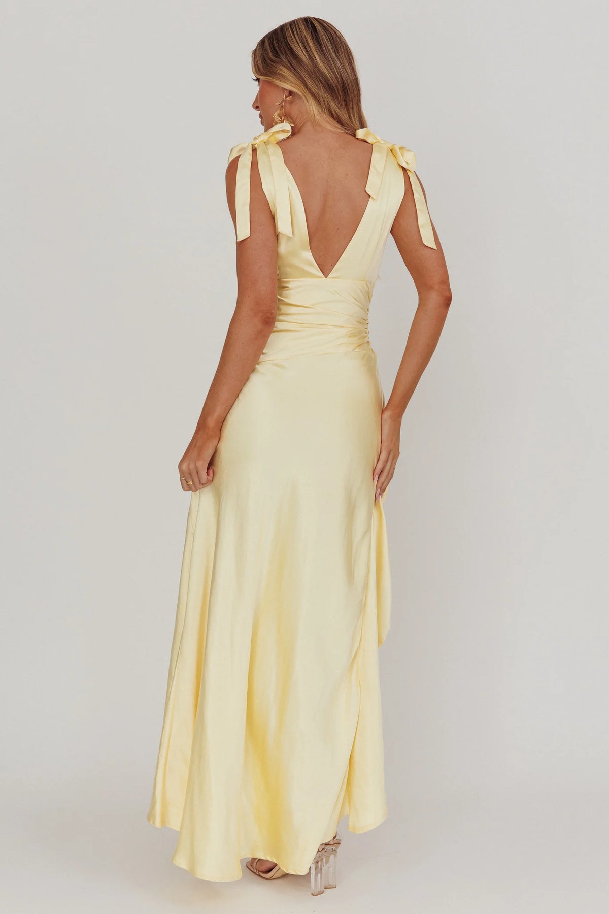 Butter Satin A-Line Asymmetrical V-Neck Bridesmaid Dress