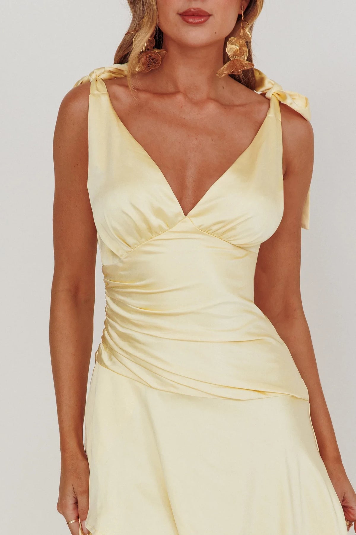 Butter Satin A-Line Asymmetrical V-Neck Bridesmaid Dress