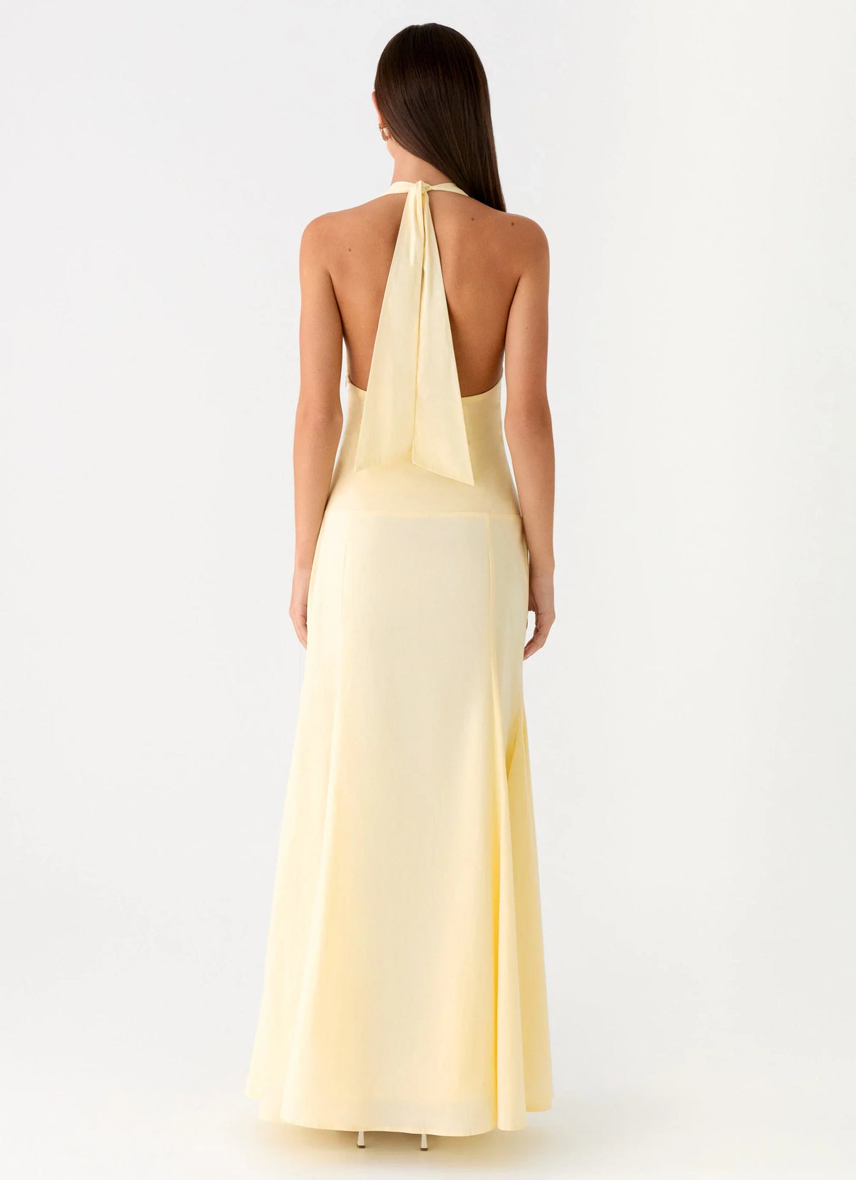 Butter Chiffon Halter A-Line Floor-Length Bridesmaid Dress with Ruched Bodice