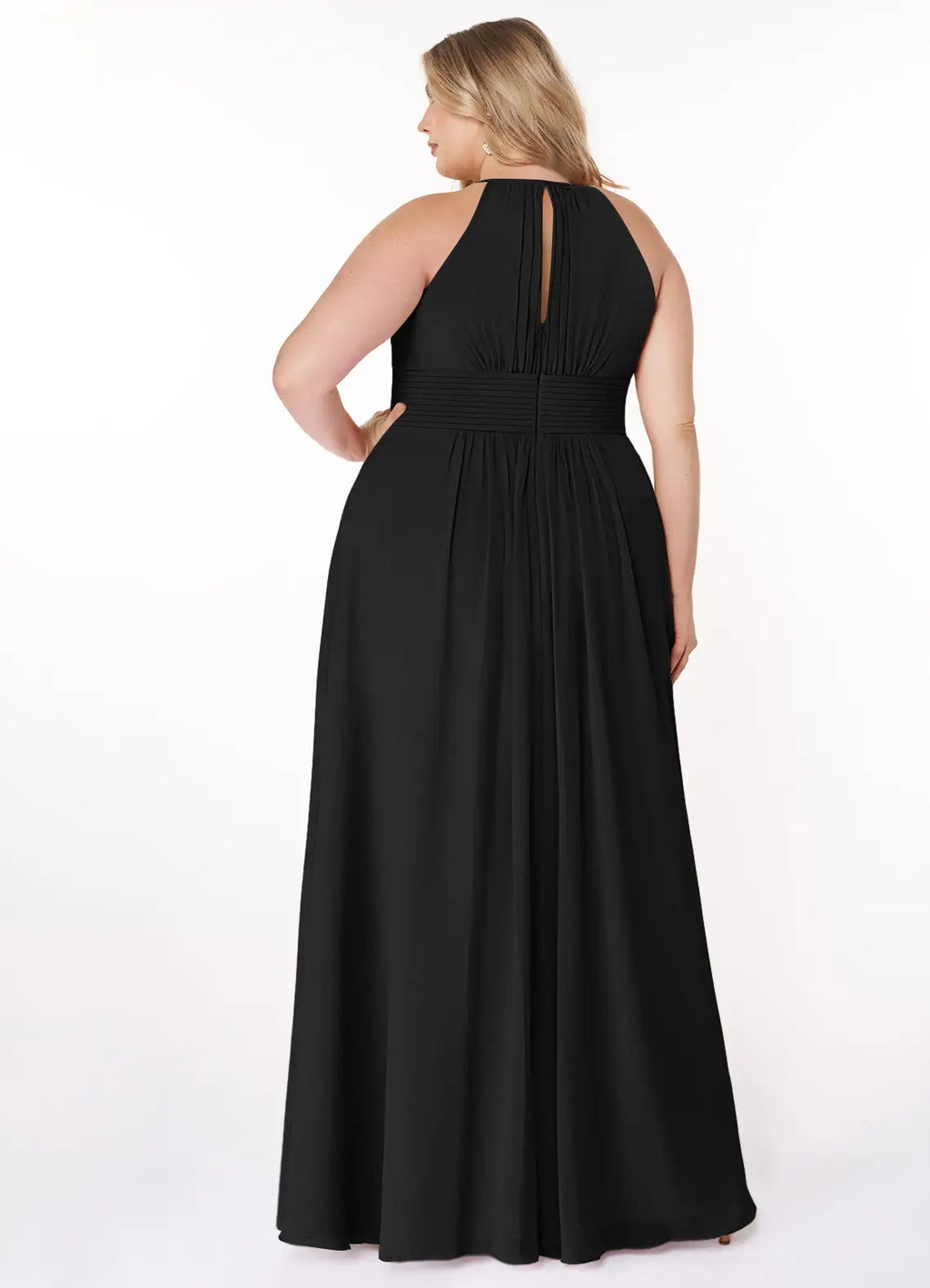 Black Chiffon A-Line Halter Neckline Floor-Length Bridesmaid Dress