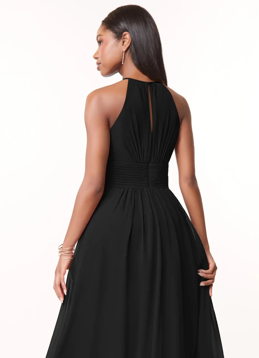 Black Chiffon A-Line Halter Neckline Floor-Length Bridesmaid Dress