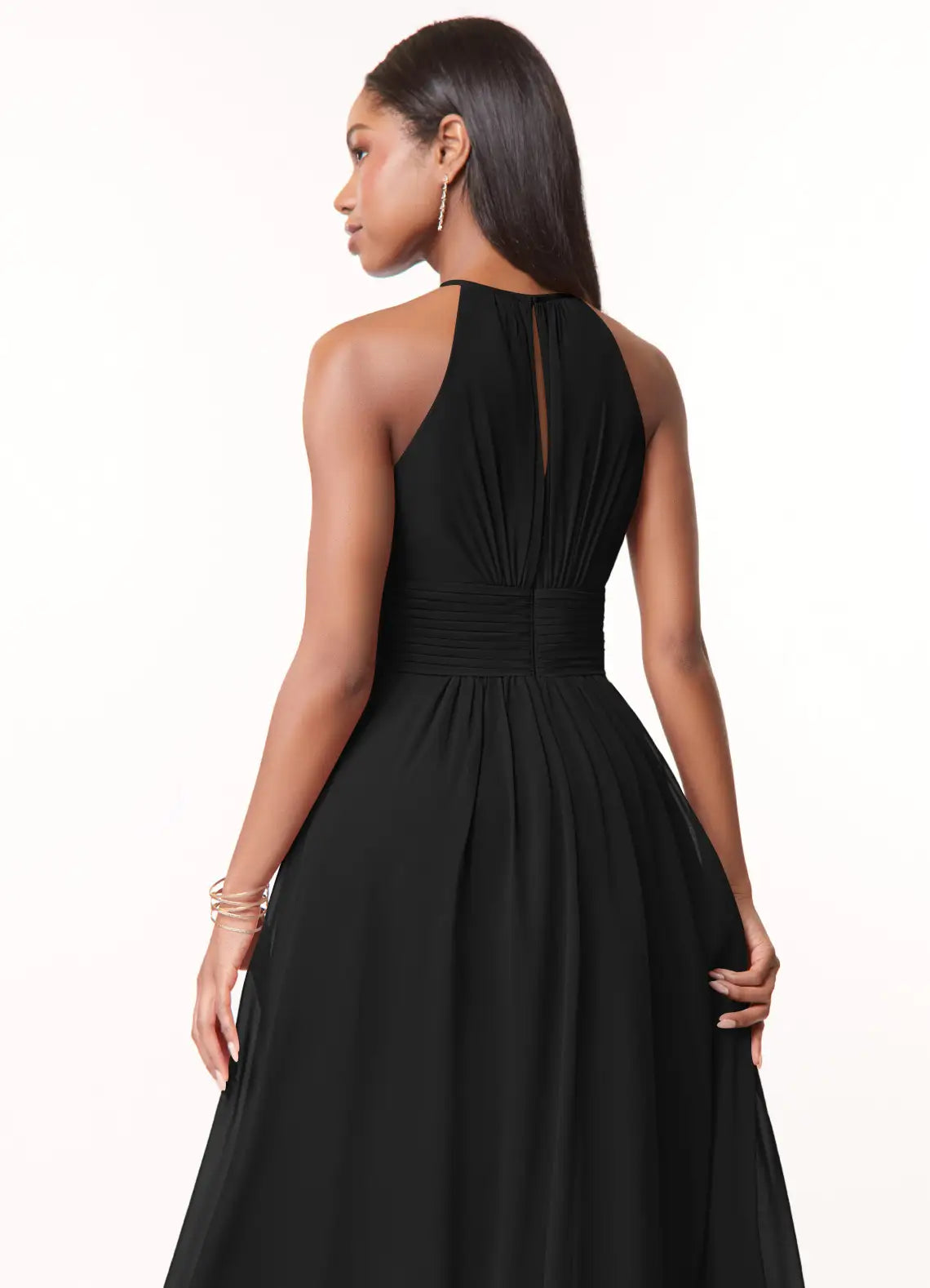 Black Chiffon A-Line Halter Neckline Floor-Length Bridesmaid Dress