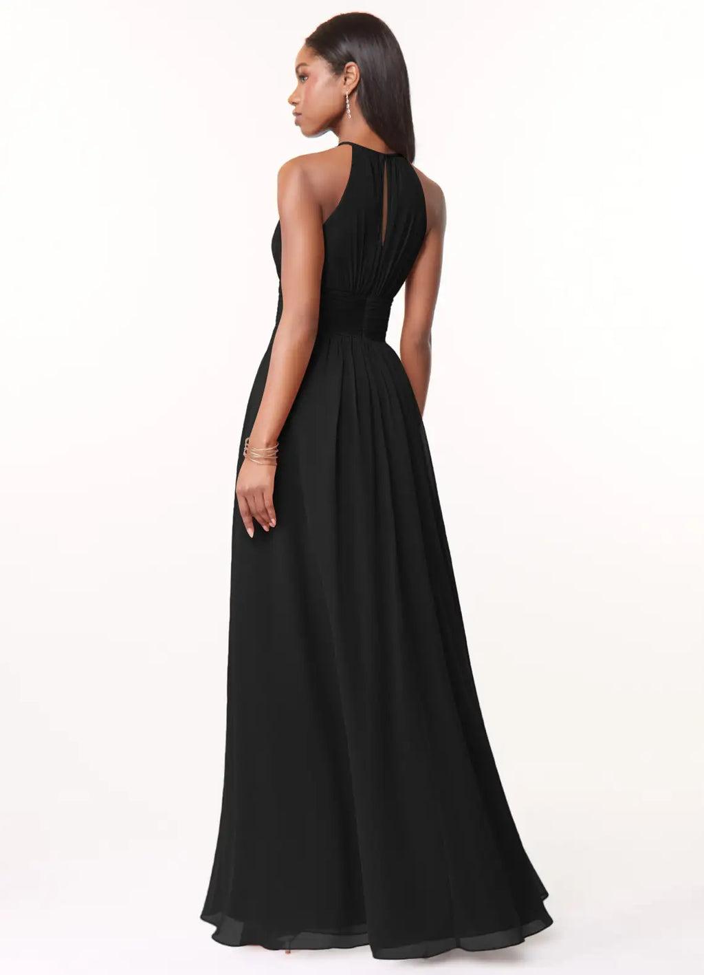 Black Chiffon A-Line Halter Neckline Floor-Length Bridesmaid Dress