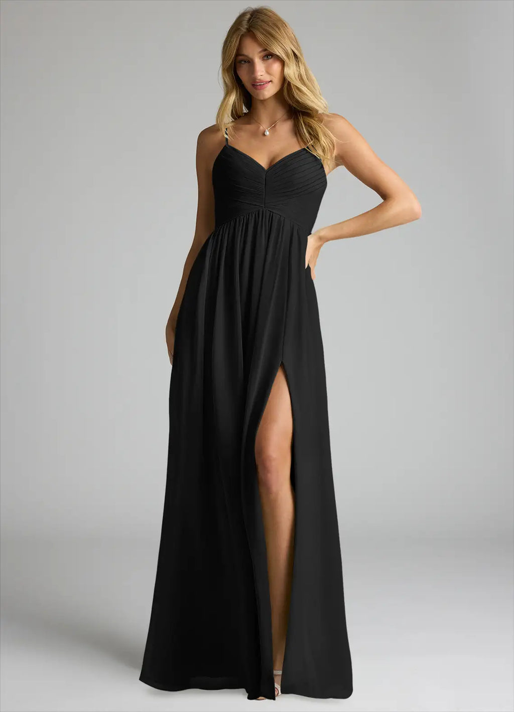 Black Chiffon A-Line Floor-Length Bridesmaid Dress with Sweetheart Neckline