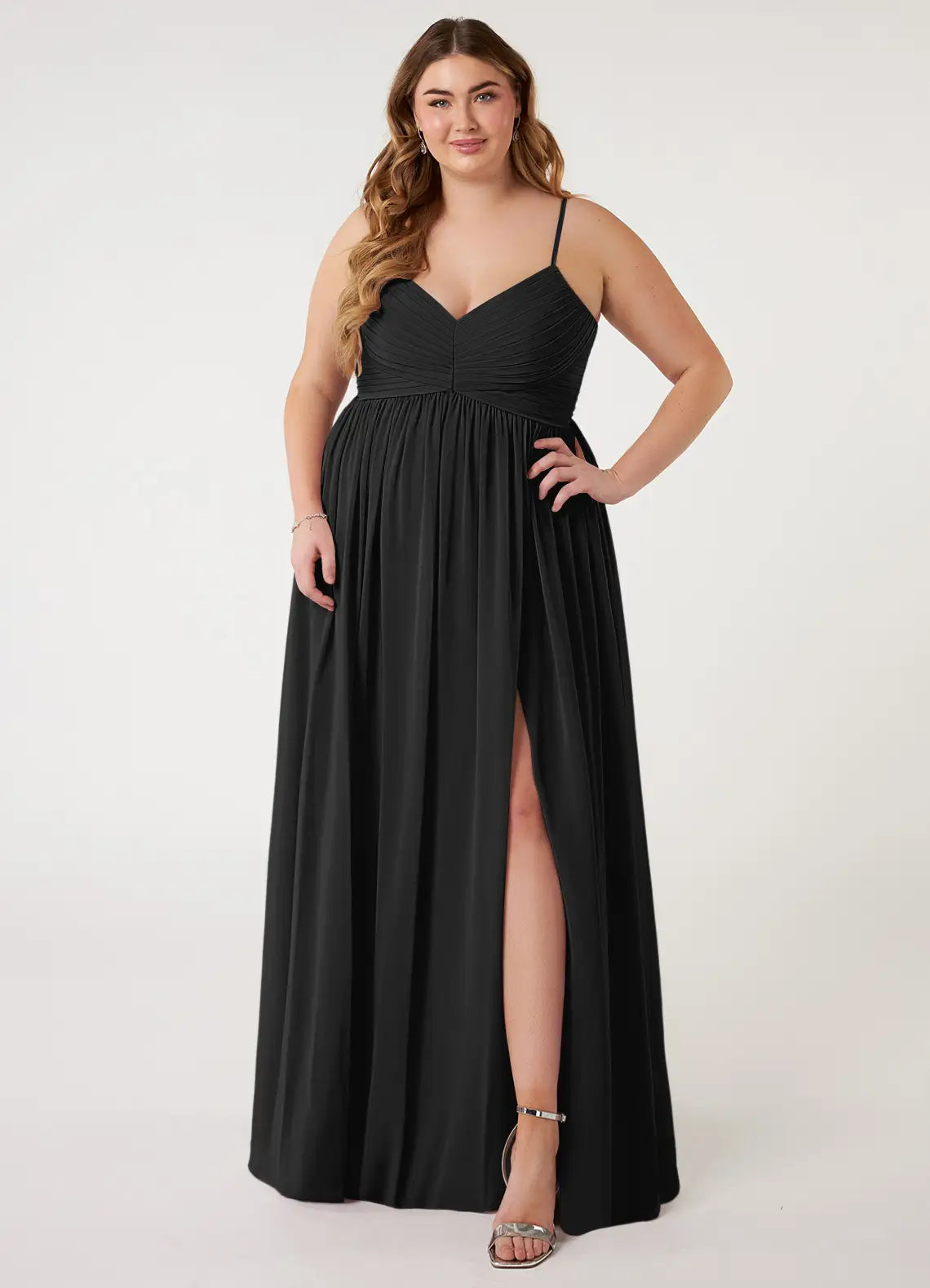 Black Chiffon A-Line Floor-Length Bridesmaid Dress with Sweetheart Neckline
