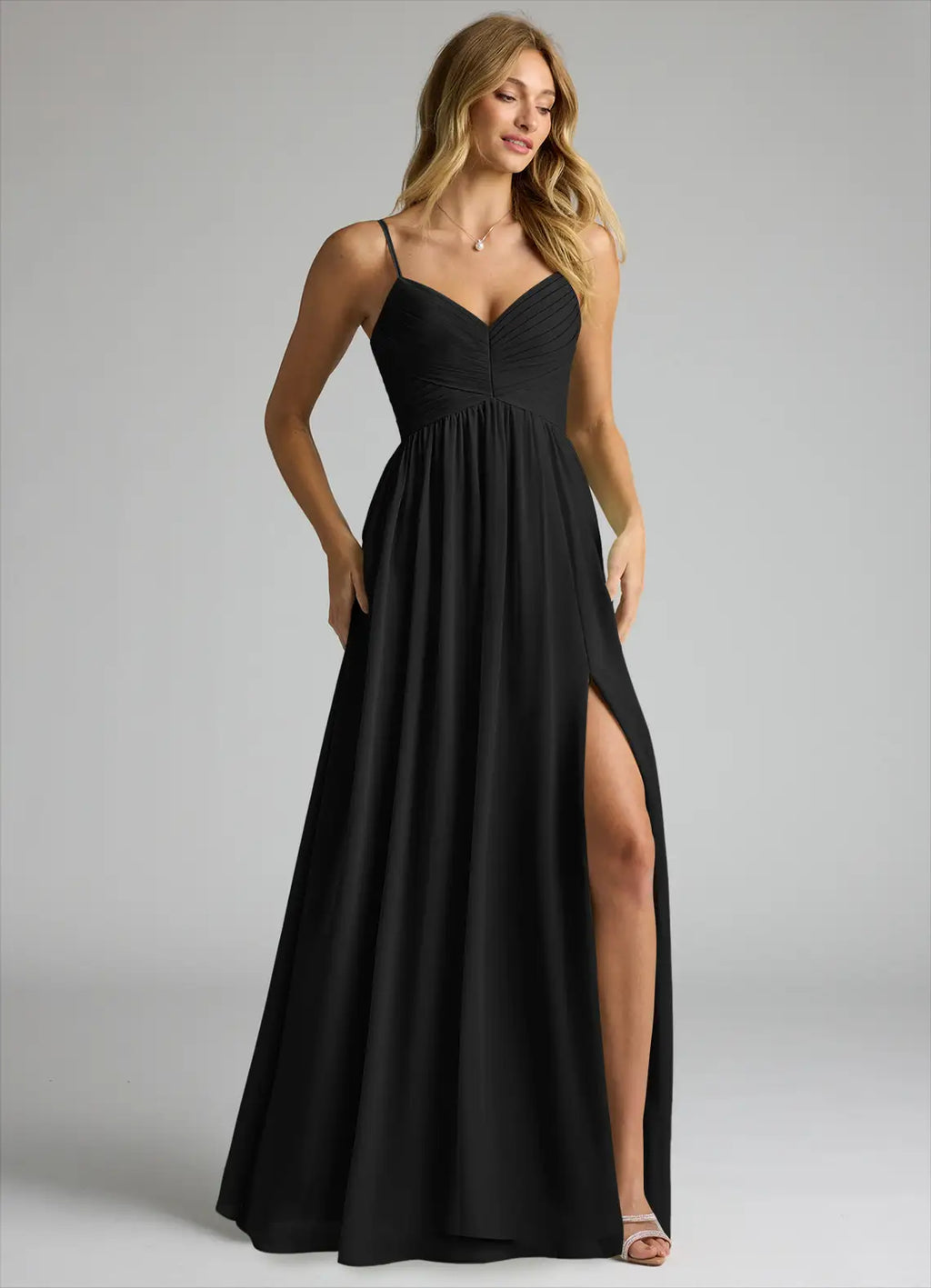 Black Chiffon A-Line Floor-Length Bridesmaid Dress with Sweetheart Neckline