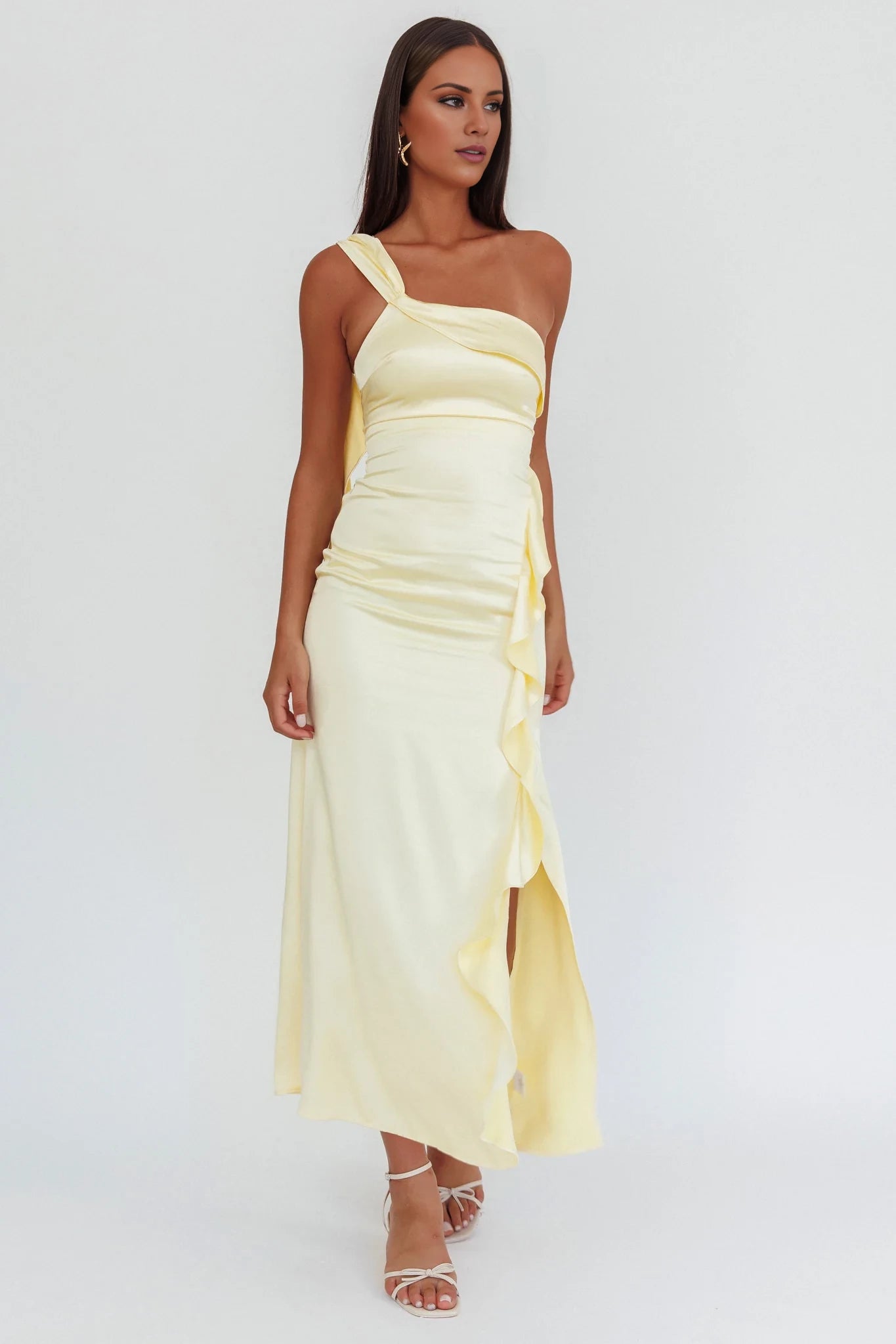 Elegant A-Line Asymmetrical Neck Sleeveless Back Zip Side Slit Ankle-Length prom dress