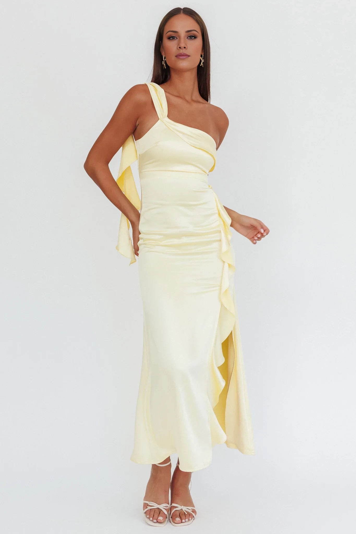 Elegant A-Line Asymmetrical Neck Sleeveless Back Zip Side Slit Ankle-Length prom dress