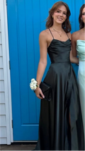 Forest Green Satin A-Line Cowl Neck Floor-Length Evening Dress