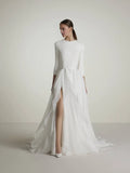 Ivory Chiffon A-Line Floor-Length Evening Dress with Draped High Slit