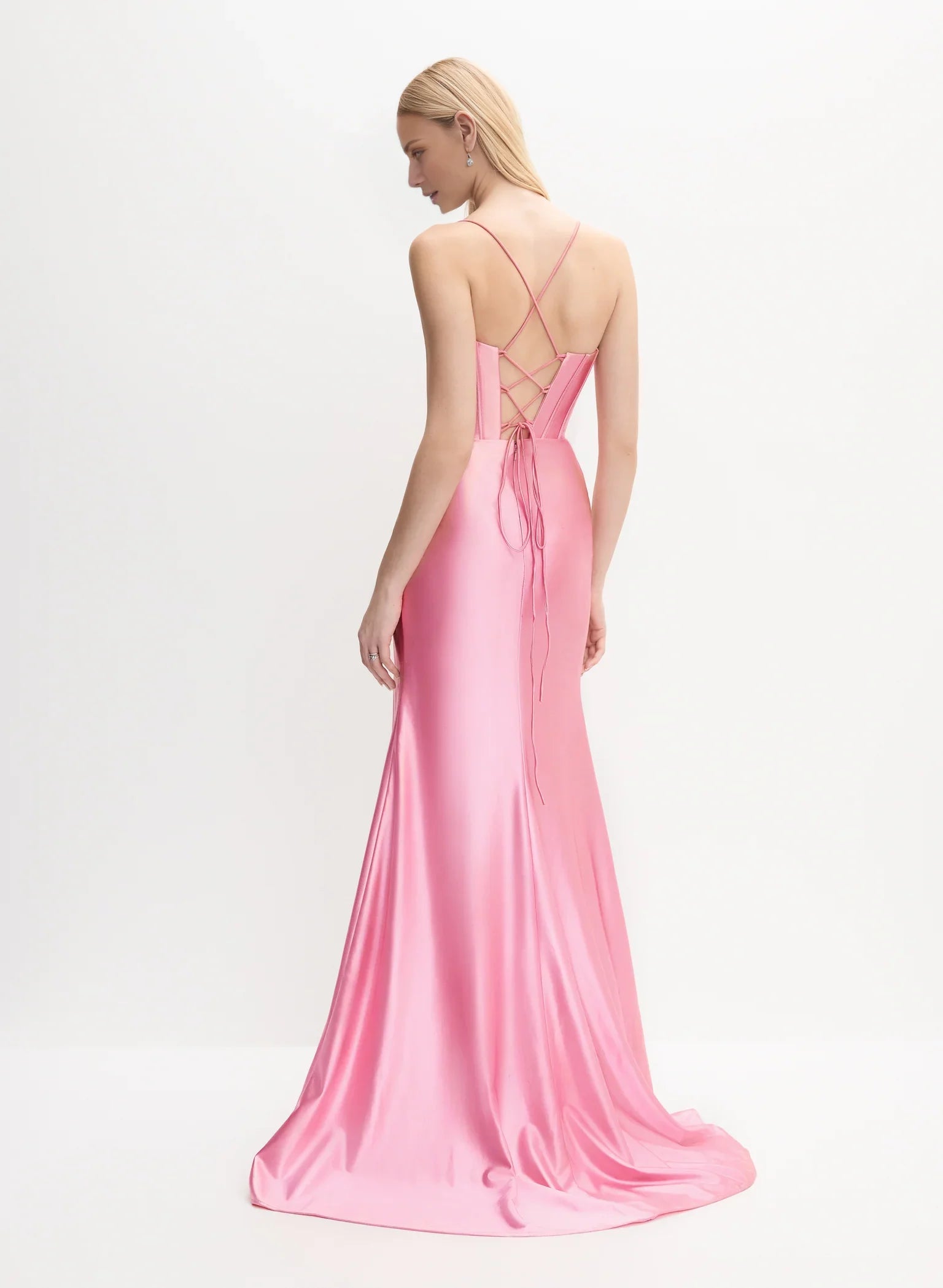 Elegant A-Line Sweetheart Neck Satin Sleeveless Spaghetti Strap Lace-Up Back Side-Slit Maxi Evening Dress