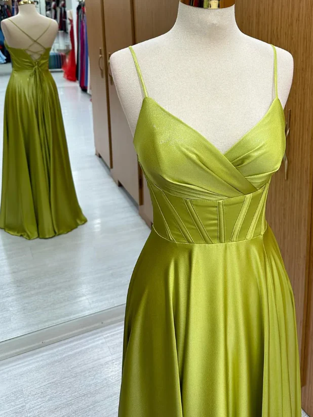 Elegant A-Line Sweetheart Neck Spaghetti Straps Corset Lace-Up Back Floor Length Evening Dresses