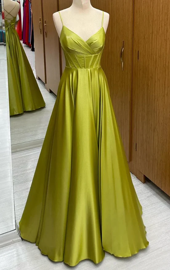 Elegant A-Line Sweetheart Neck Spaghetti Straps Corset Lace-Up Back Floor Length Evening Dresses