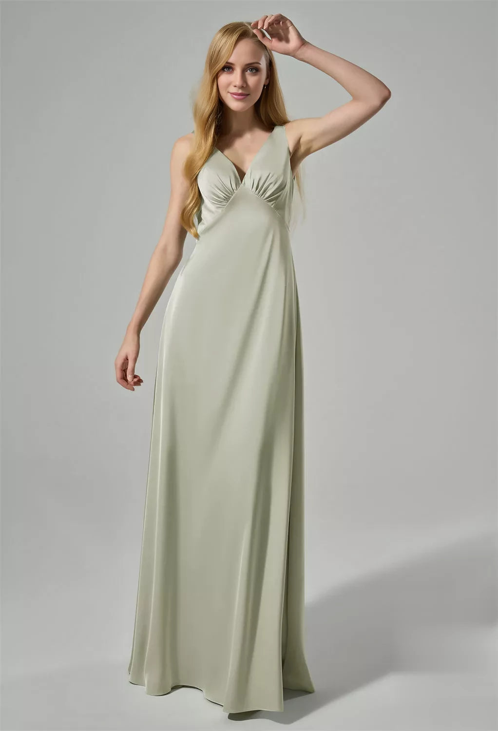 Elegant A-Line V-Neck Sleeveless Back Zip Floor-Length Bridesmaid Dress