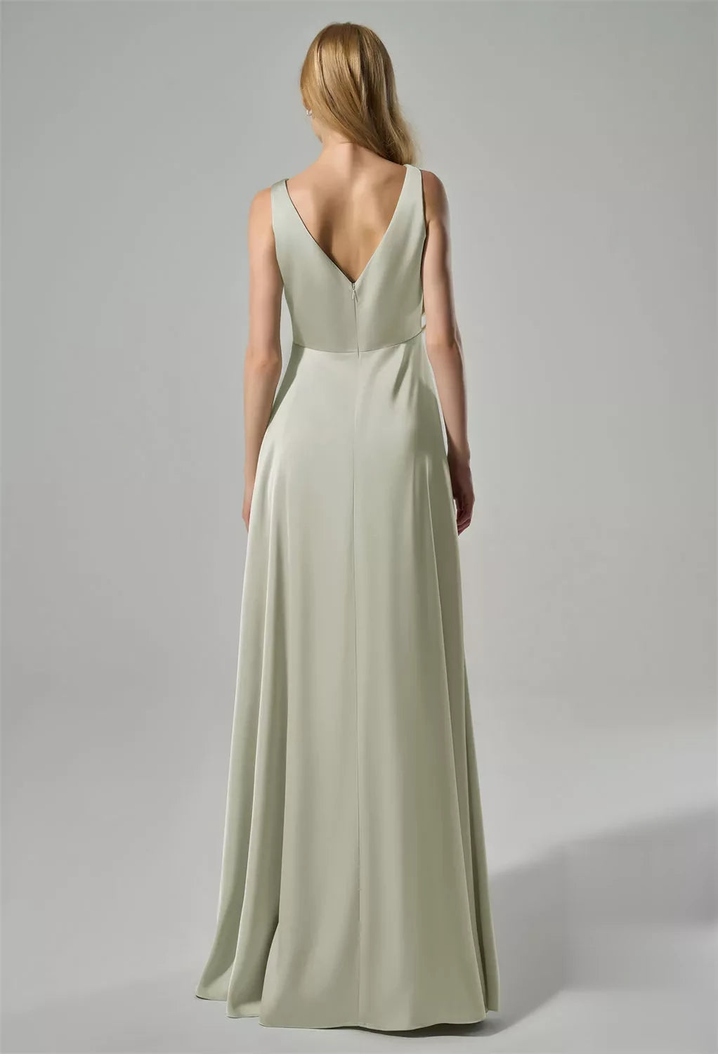 Elegant A-Line V-Neck Sleeveless Back Zip Floor-Length Bridesmaid Dress