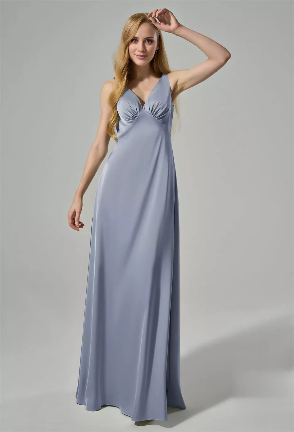 Elegant A-Line V-Neck Sleeveless Back Zip Floor-Length Bridesmaid Dress