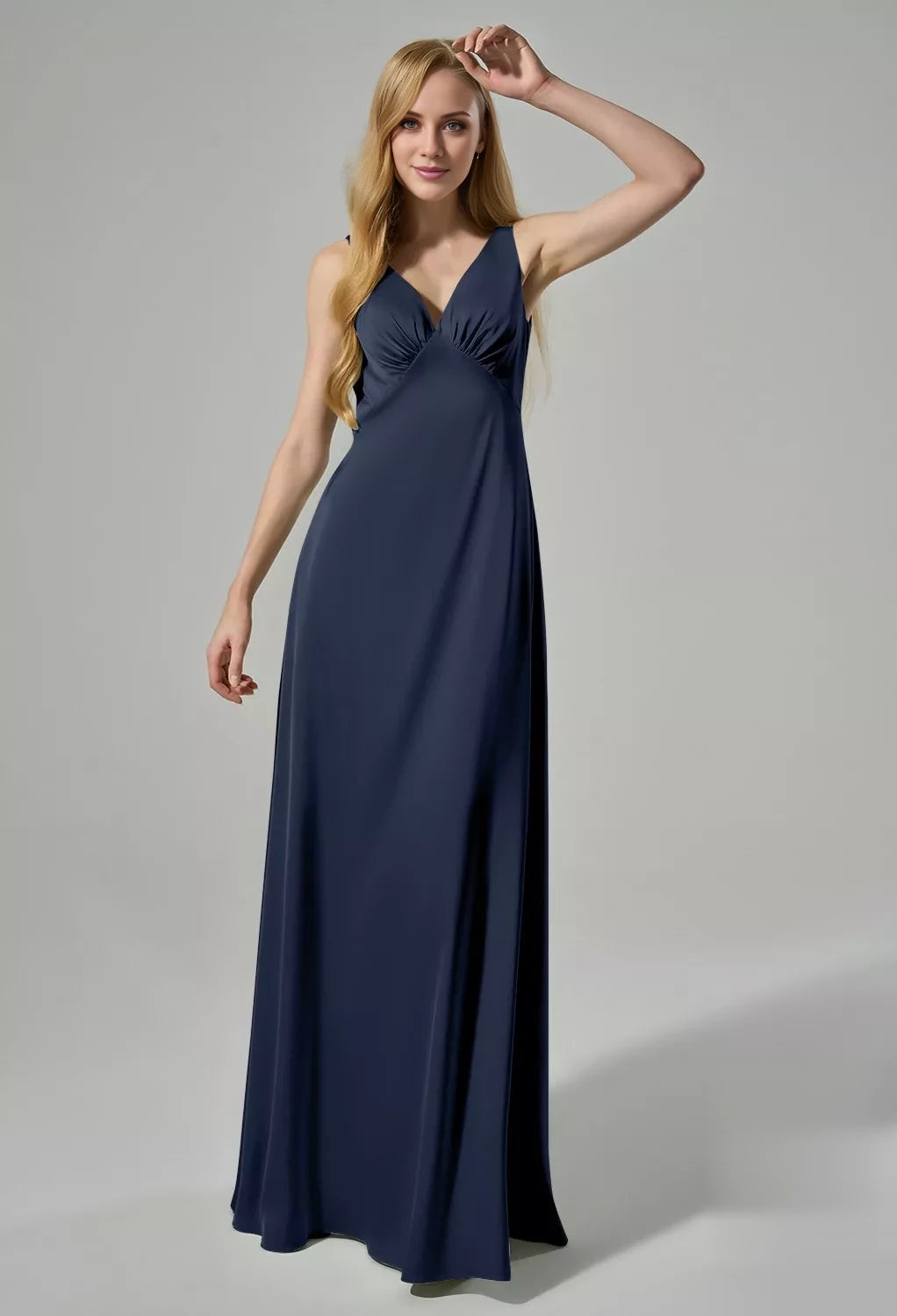 Elegant A-Line V-Neck Sleeveless Back Zip Floor-Length Bridesmaid Dress