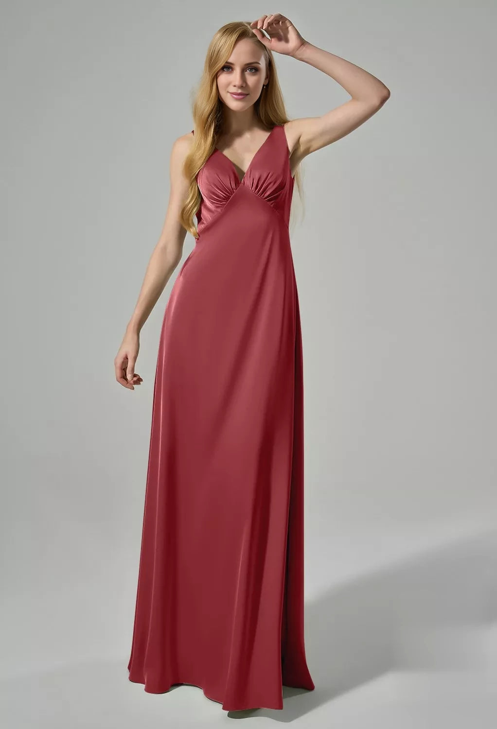 Elegant A-Line V-Neck Sleeveless Back Zip Floor-Length Bridesmaid Dress