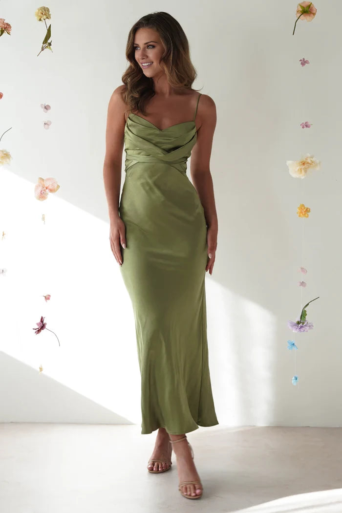 Elegant A-Line V Neck Sleeveless Spaghetti Strap Back Zip Floor-Length Prom Dress