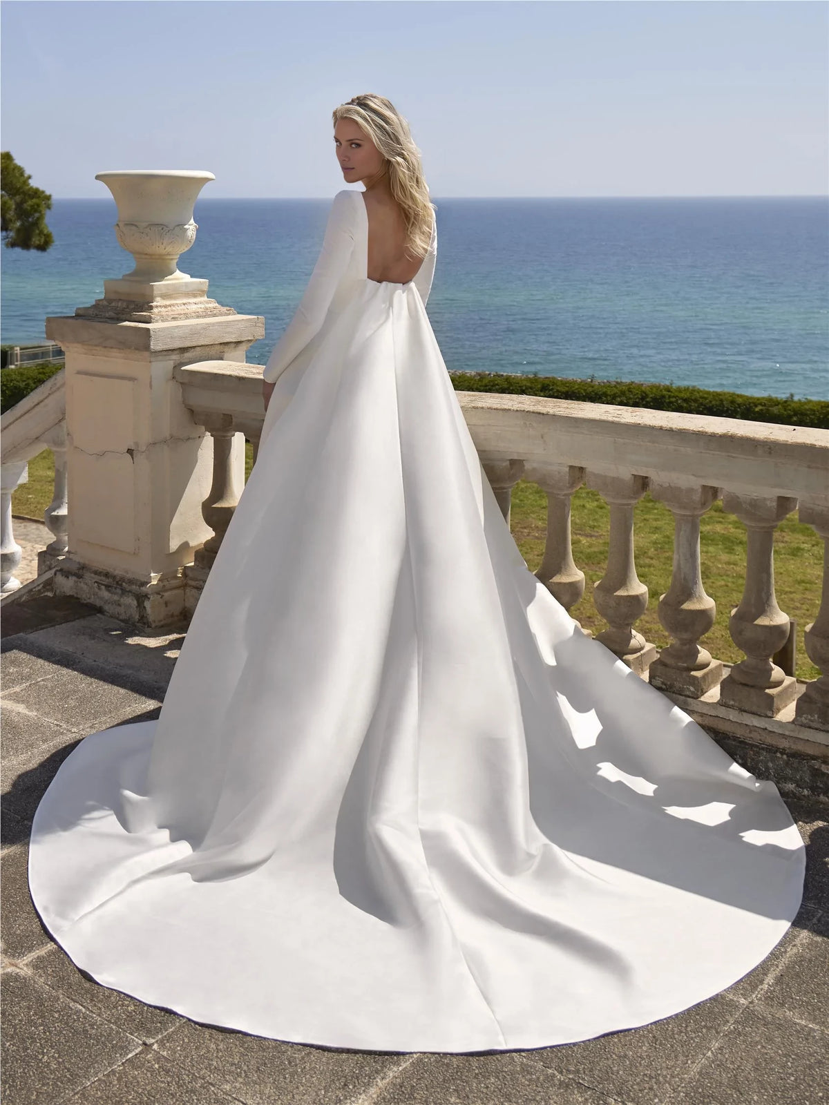 Ivory Satin A-Line Floor-Length Dress with Square Neck