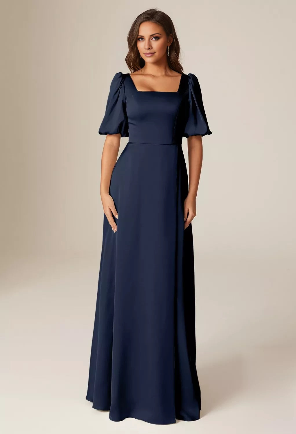 Elegant A-line Square Neckline Short Sleeves Back Zipper Floor Length Bridesmaid Dresses