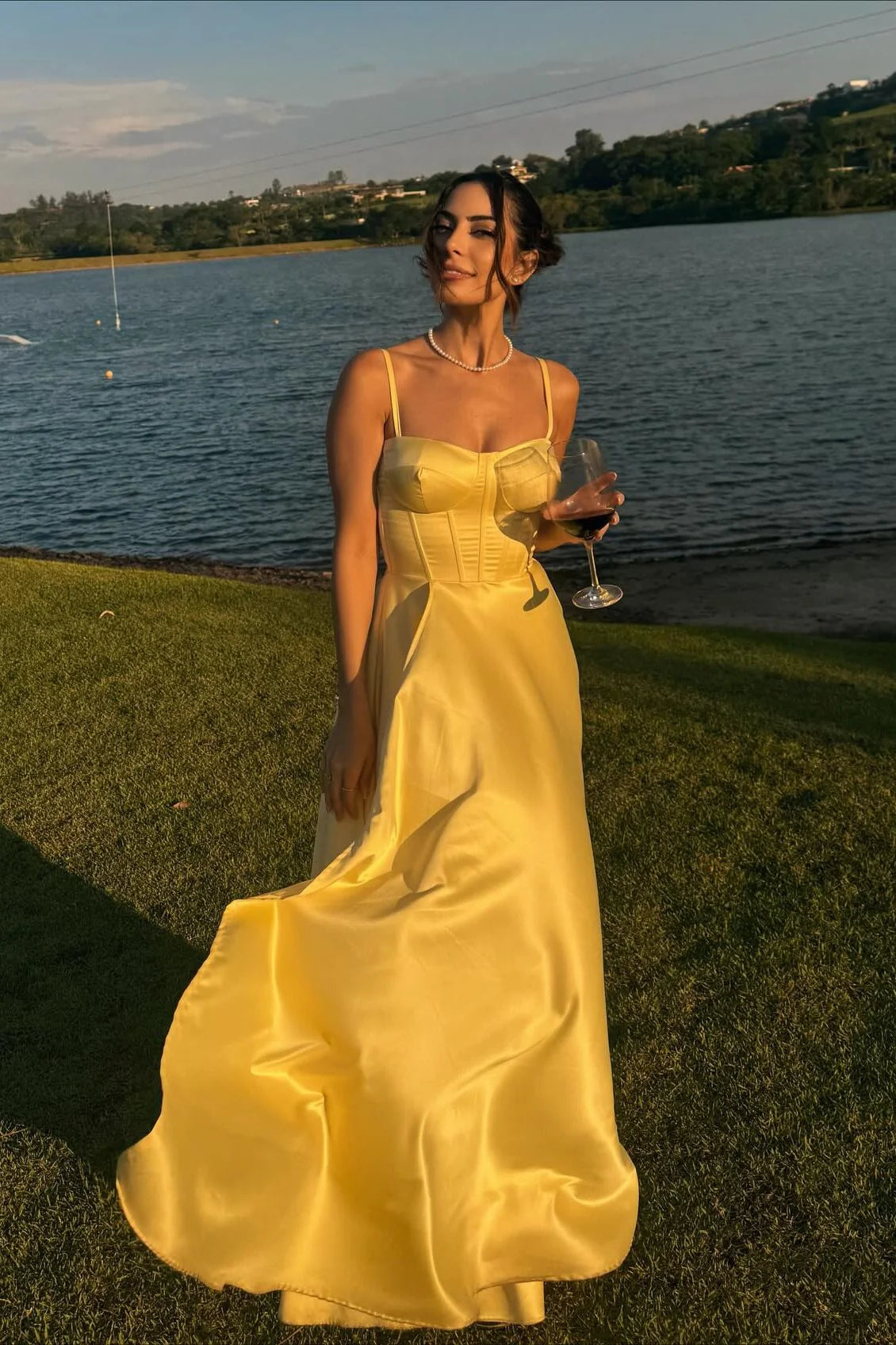 Elegant A-line Sweetheart Spaghetti Straps Lace-up Back Floor Length Satin Evening Dress