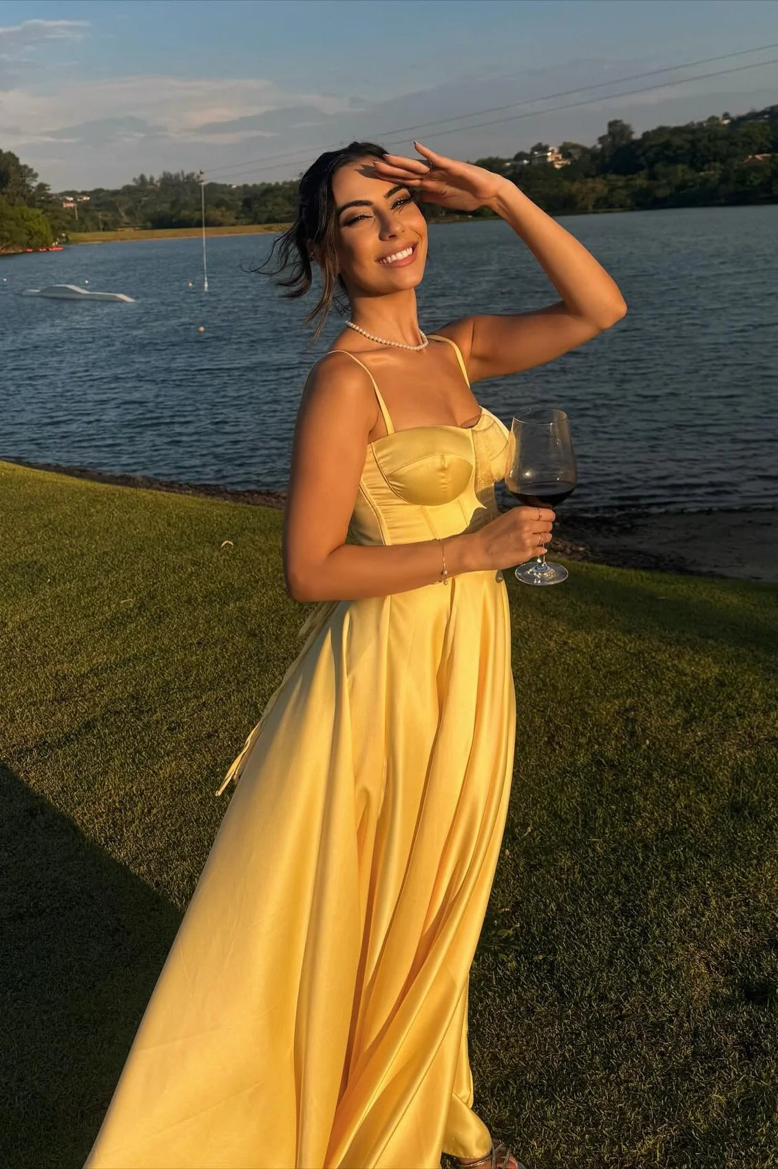 Elegant A-line Sweetheart Spaghetti Straps Lace-up Back Floor Length Satin Evening Dress