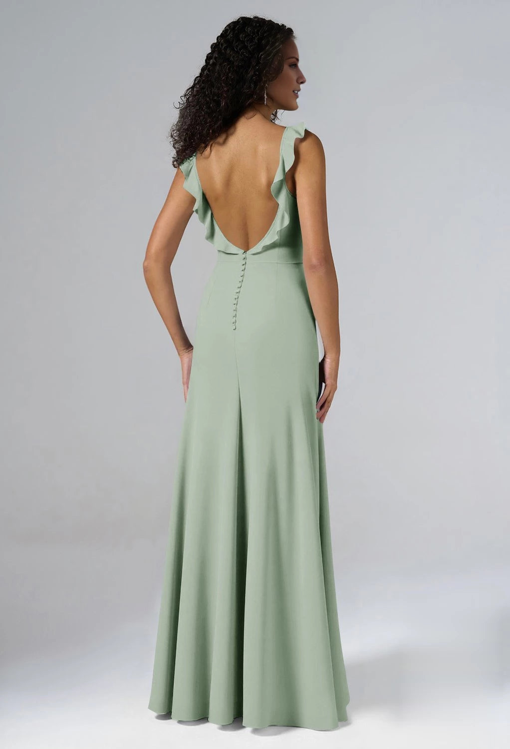 Elegante vestido de dama de honor con escote en V, sin mangas, con botones en la espalda, abertura lateral y largo hasta el suelo