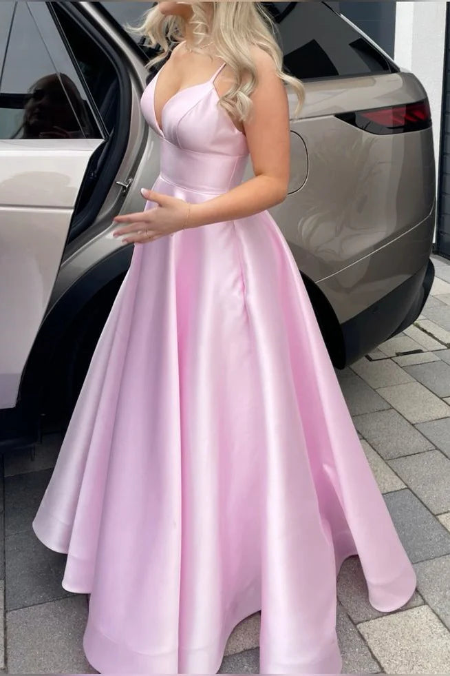 Elegant A Line Halter Neck Sleeveless Lace Up Back Floor Length Evening Dress