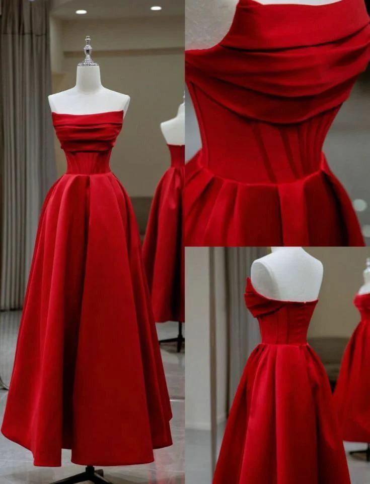 Elegant A Line Strapless Ruched Neckline Sleeveless Corset Back Floor Length Evening Dress