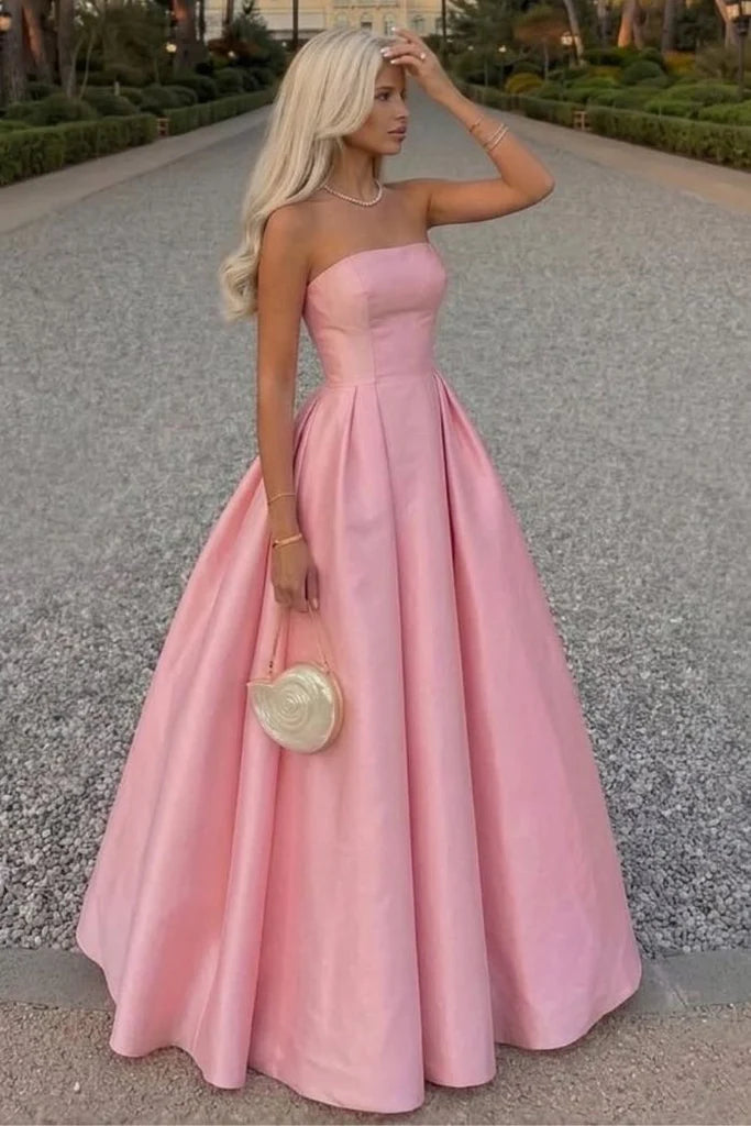 Elegant Ball Gown Strapless Sweetheart Plain Back Floor Length Satin Evening Dress