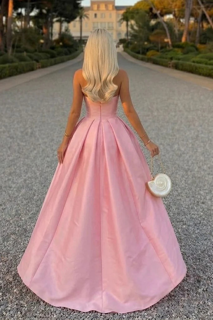 Elegant Ball Gown Strapless Sweetheart Plain Back Floor Length Satin Evening Dress