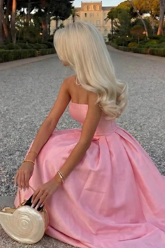 Elegant Ball Gown Strapless Sweetheart Plain Back Floor Length Satin Evening Dress