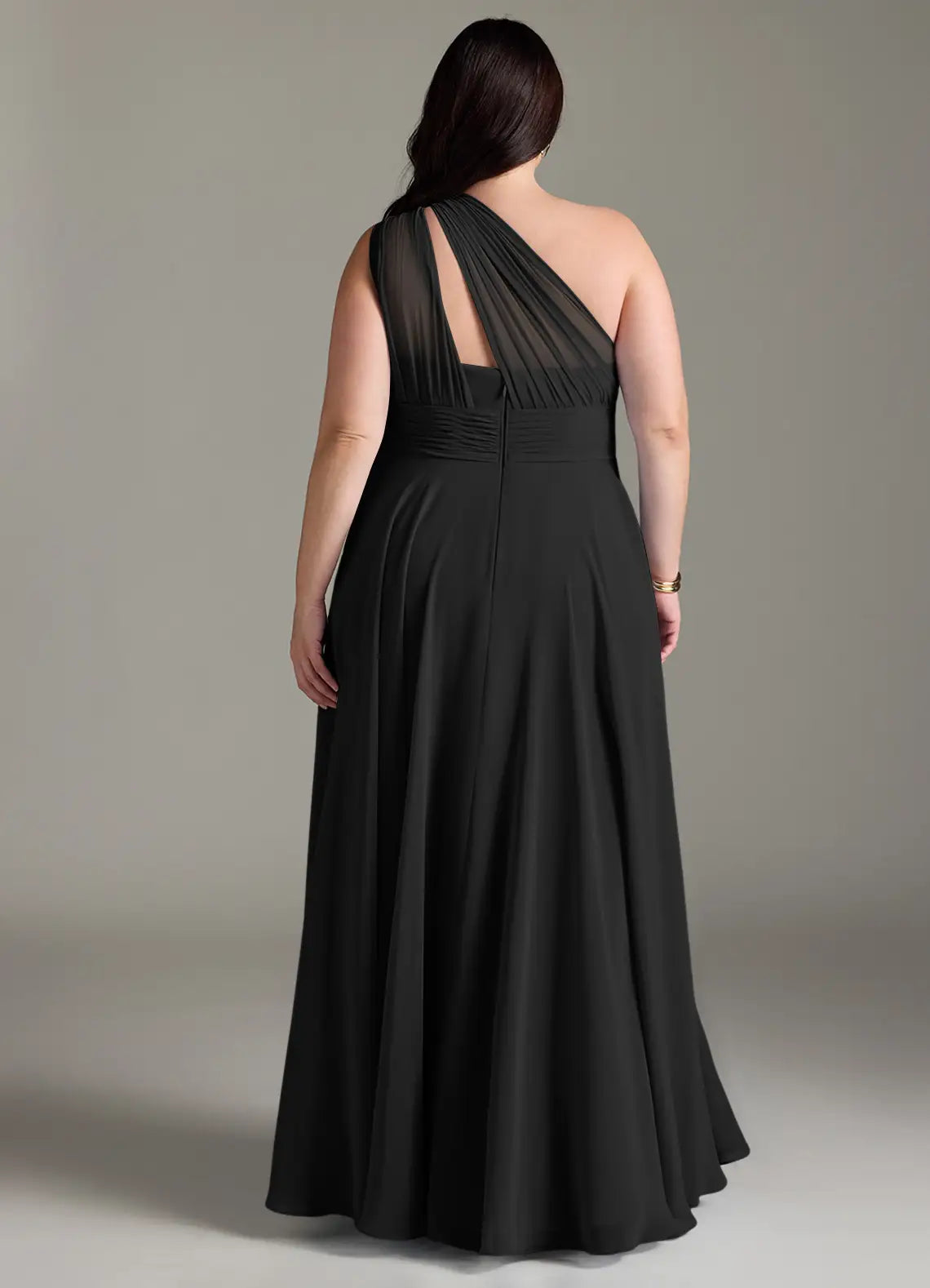 Black Chiffon Halter Backless A-Line Floor-Length Bridesmaid Dress