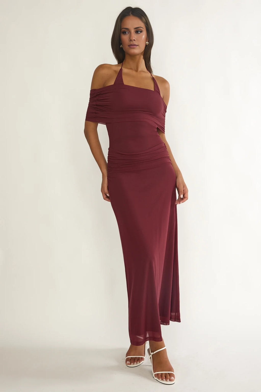 Burgundy Halter Neck Sheath Floor-Length Dress - Bridesmaid & Evening Party