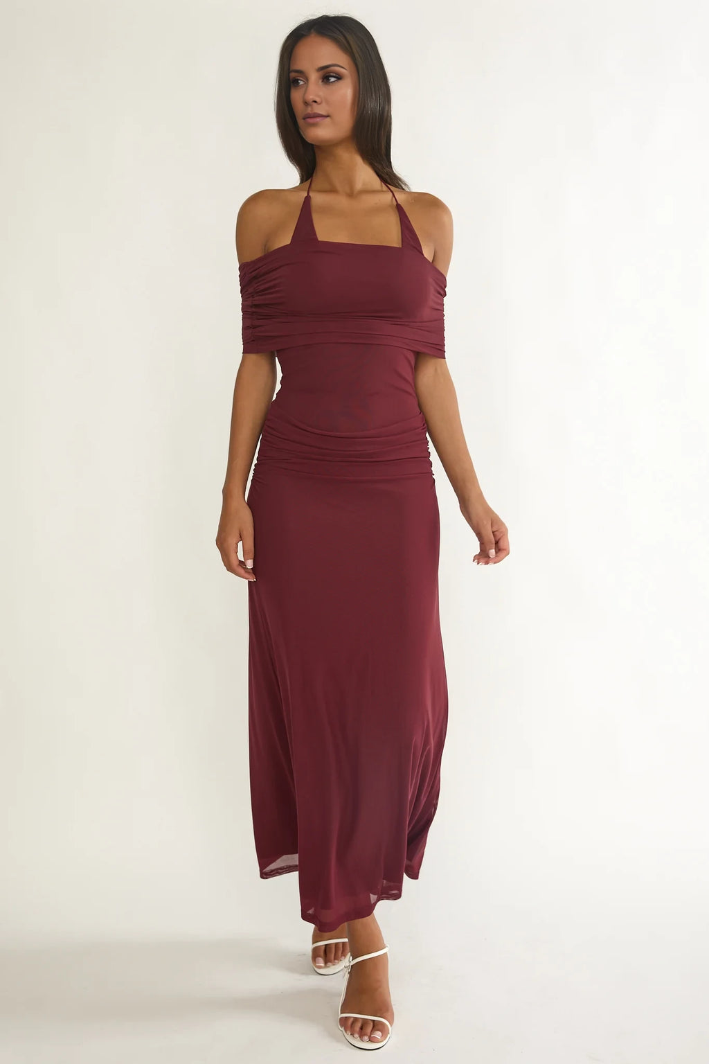 Burgundy Halter Neck Sheath Floor-Length Dress - Bridesmaid & Evening Party