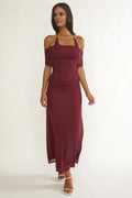 Burgundy Halter Neck Sheath Floor-Length Dress - Bridesmaid & Evening Party
