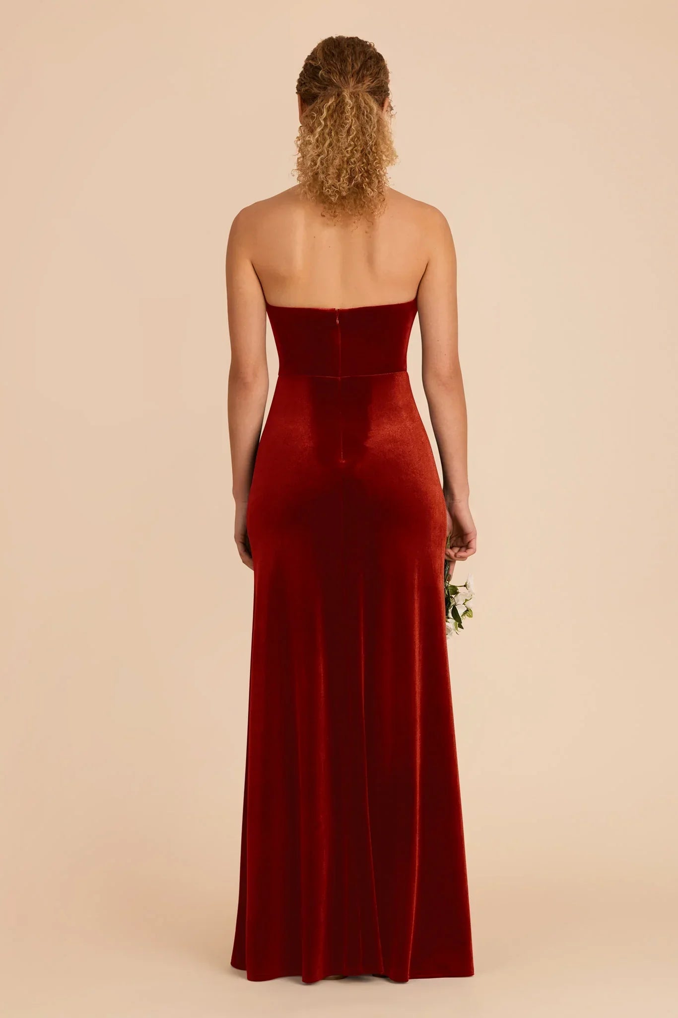 Elegant Burnt Orange Velvet Halter Neck Maxi Bridesmaid Dress with High Side Slit & Open Back
